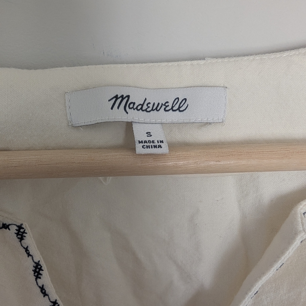 Madewell Womens Shirt Small Ivory Peasant Cottage Embroidered Fall Thanksgiving - Picture 6 of 9